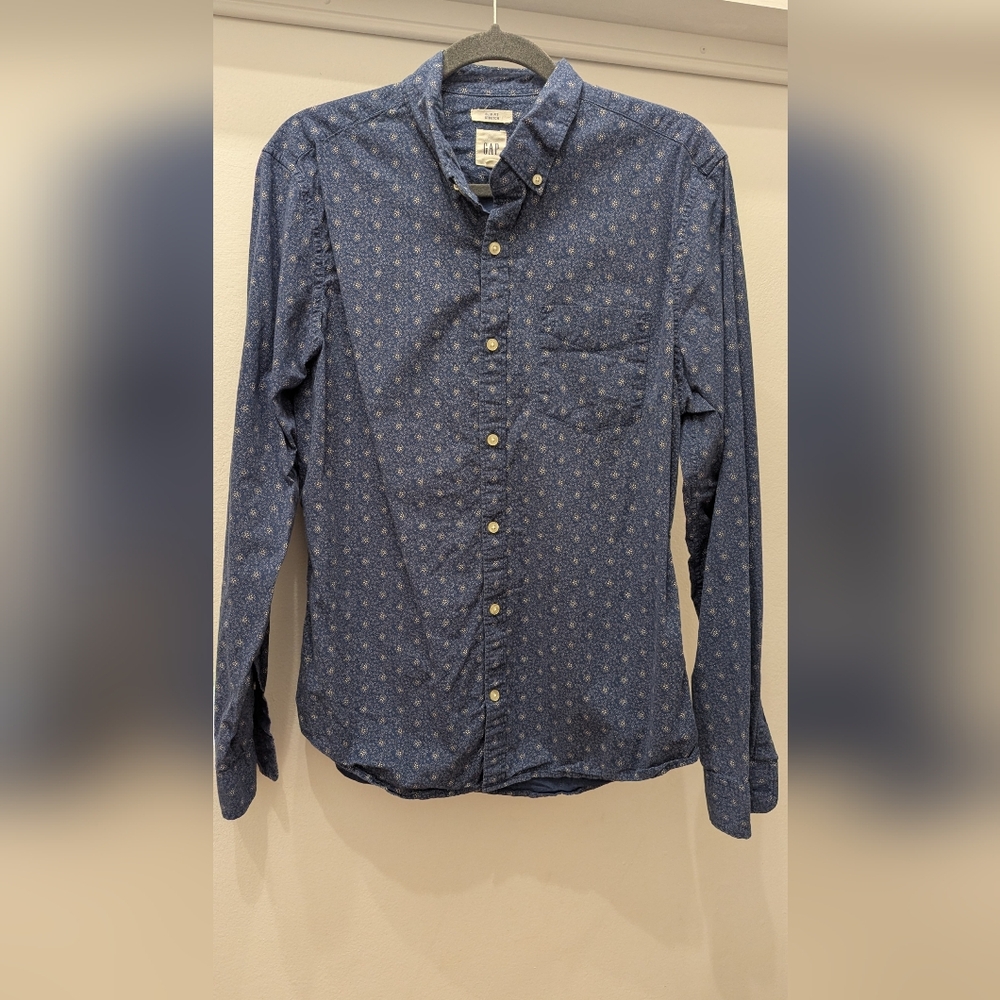 Gap Navy Patterned Button Down Shirt - image 1